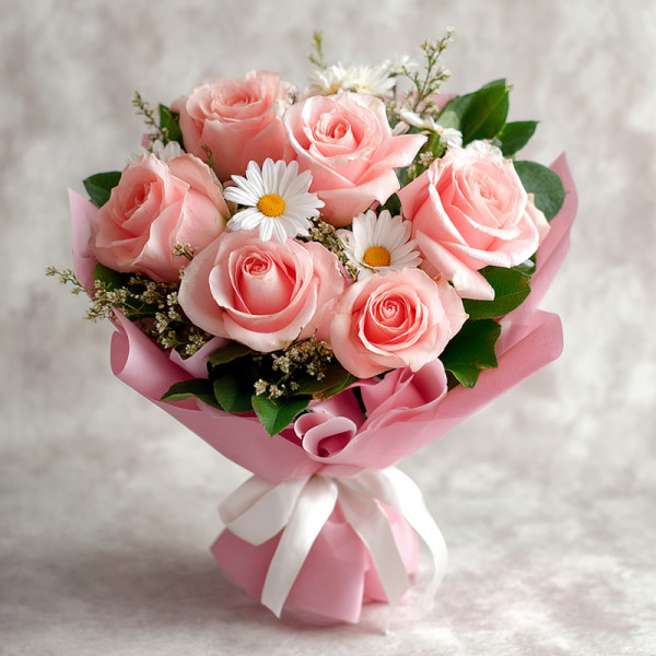 Pink Rose and Daisy Reverie in a Blush Dream